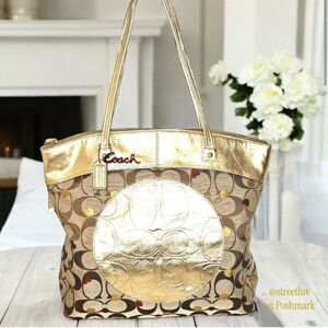 Coach Laura Signature Secret Admirer Tote Gold Red Hearts